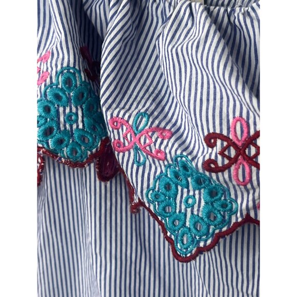 LOFT Embroidered Off Shoulder Blue Stripe Dress XS Boho Summer Casual - Picture 5 of 13
